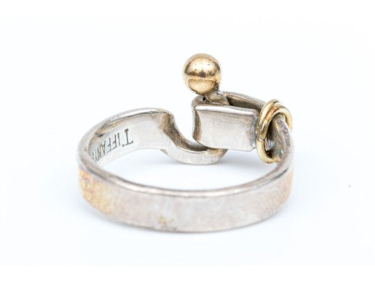 Tiffany & Co. Sterling Silver And 18k Yellow Gold Classic Hook And Eye Ring, Size 7