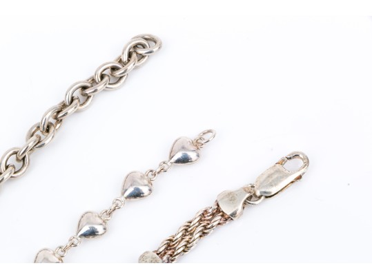 Sterling Silver Collection Of Three Heart Motif Link Bracelets