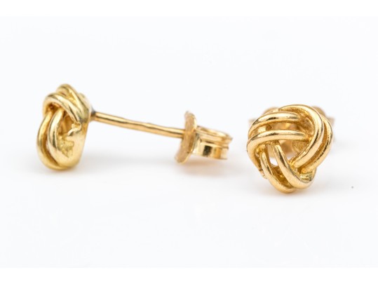 18k Yellow Gold Simple Woven Knot Earrings, With 14k Clutches