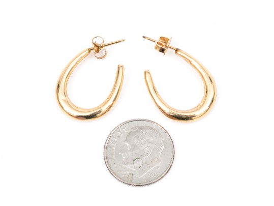 14k Yellow Gold Chic High Polished Puffed Oval Hoop Earrings