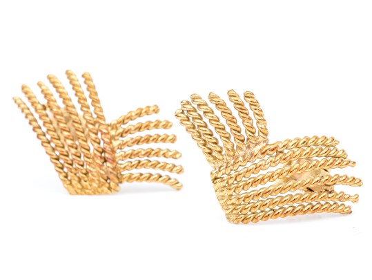 18k Yellow Gold Magnificent Folded Twisted Rope Earrings