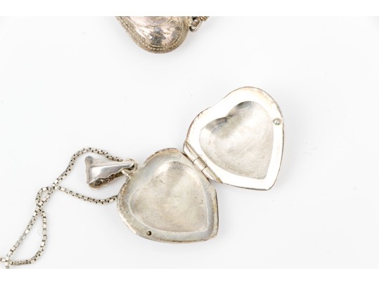 Sterling Silver Heart Motif Earrings With Complementary Heart Motif Locket, With Chain