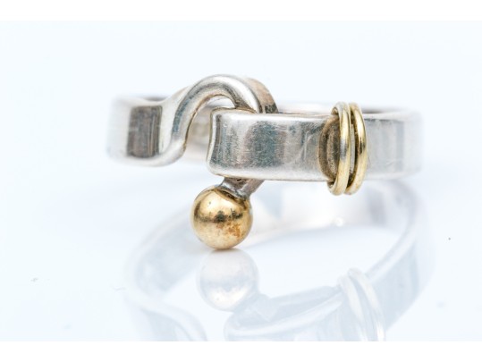 Tiffany & Co. Sterling Silver And 18k Yellow Gold Classic Hook And Eye Ring, Size 7