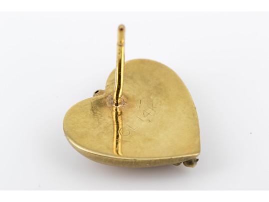 14k Yellow Gold Striking Matte Finished Heart Motif Earrings