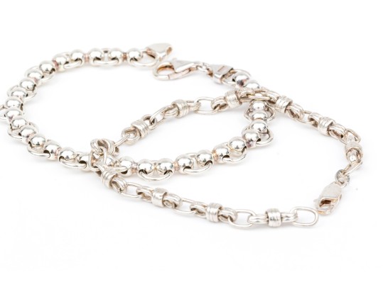 Sterling Silver Pair Of Open Link Patterned Bracelets