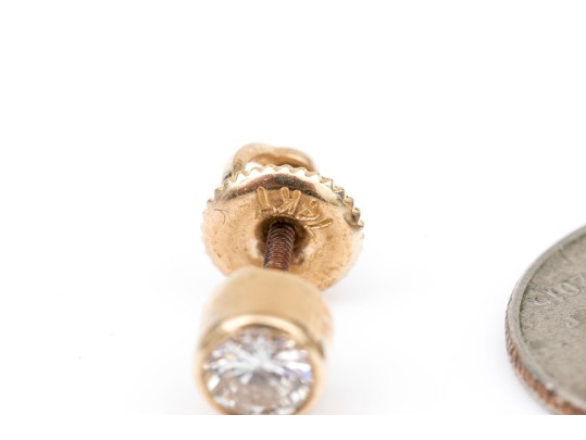 14k Yellow Gold Pretty Bezel Set Diamond Stud Earrings, App. 0.42 TCW
