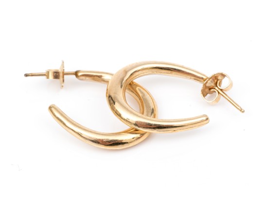 14k Yellow Gold Chic High Polished Puffed Oval Hoop Earrings