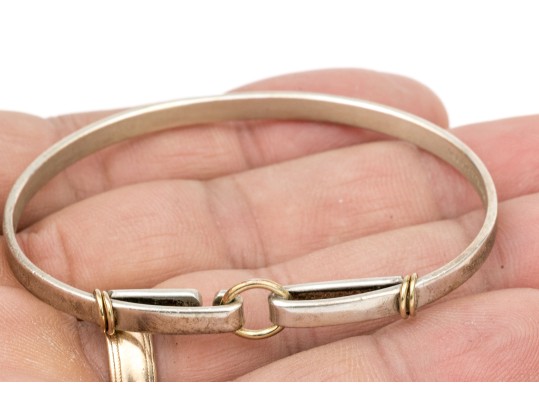 Tiffany & Co. Sterling Silver And 18k Striking Ring Motif Bangle Bracelet