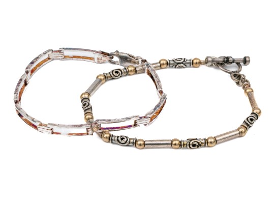 Sterling Silver Pair Of Open Link And Tube Style Bracelets