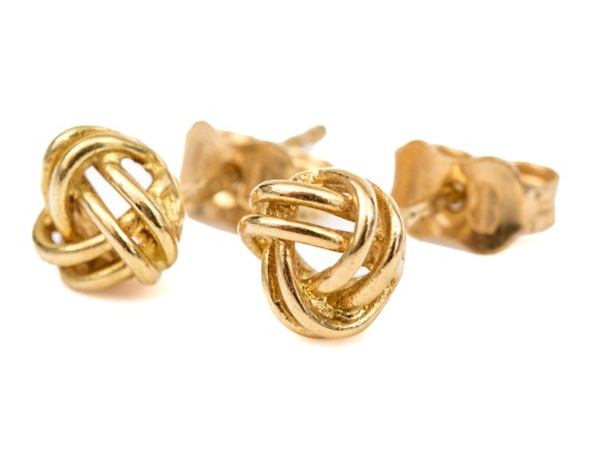 18k Yellow Gold Simple Woven Knot Earrings, With 14k Clutches