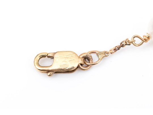 14k Yellow Gold Elegant White Cultured Pearl Station Necklace