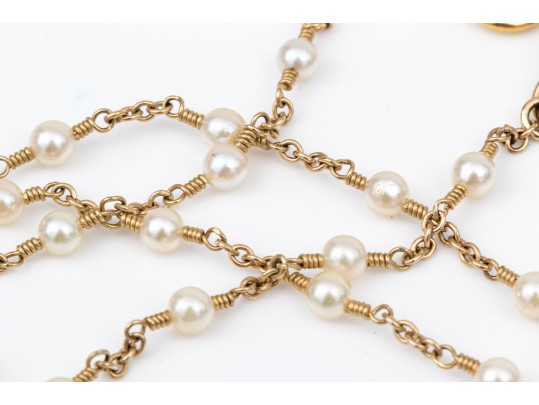 10k Yellow Gold Beautiful 3.5mm Cultured Pearl Station 16
