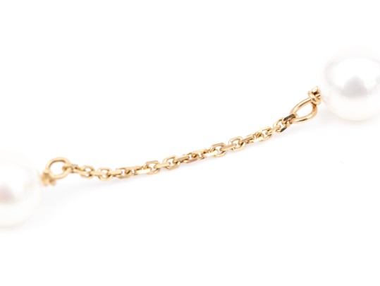 14k Yellow Gold Elegant White Cultured Pearl Station Necklace