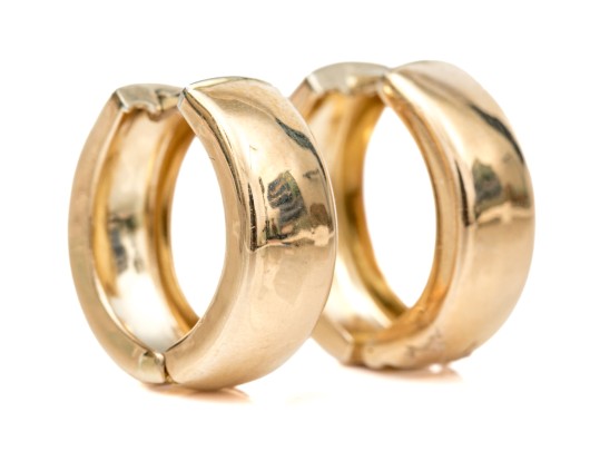 14k Yellow Gold Striking Wide Small Round Hinged Hoop Earring