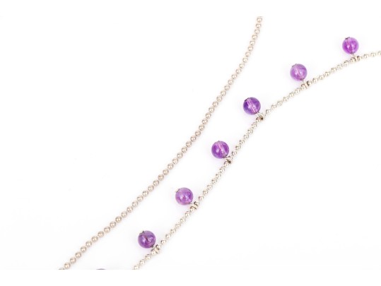 Sterling Silver Pair Of Chain Necklaces - One Amethyst Fringed, One 