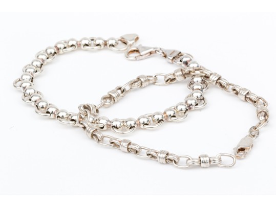 Sterling Silver Pair Of Open Link Patterned Bracelets