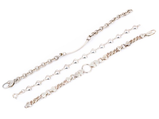 Sterling Silver Collection Of Three Heart Motif Link Bracelets