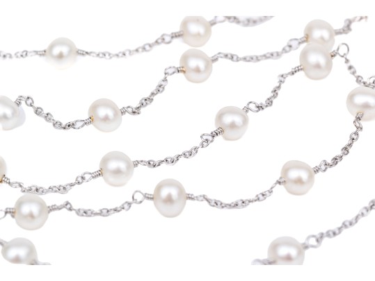 14k White Gold Pretty White Cultured Freshwater Pearl Station Necklace