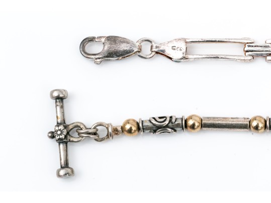 Sterling Silver Pair Of Open Link And Tube Style Bracelets