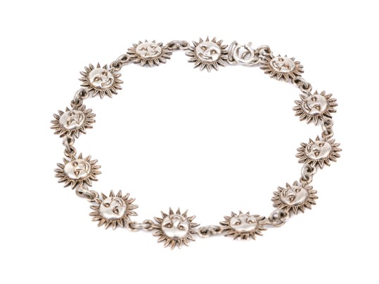 Sterling Silver Fun Sun Motif Link Bracelet