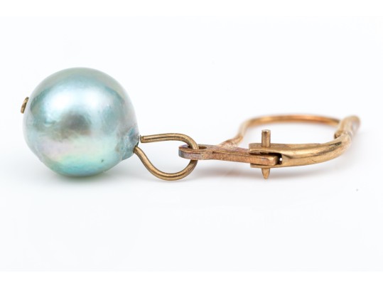 14k Yellow Gold Chic Grey Cultured Freshwater Pearl Drop Earrings