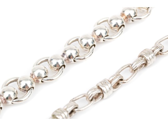 Sterling Silver Pair Of Open Link Patterned Bracelets