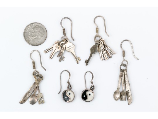 Sterling Silver Assortment Fun Eclectic Pendant Earrings