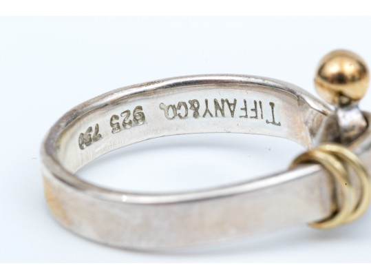 Tiffany & Co. Sterling Silver And 18k Yellow Gold Classic Hook And Eye Ring, Size 7