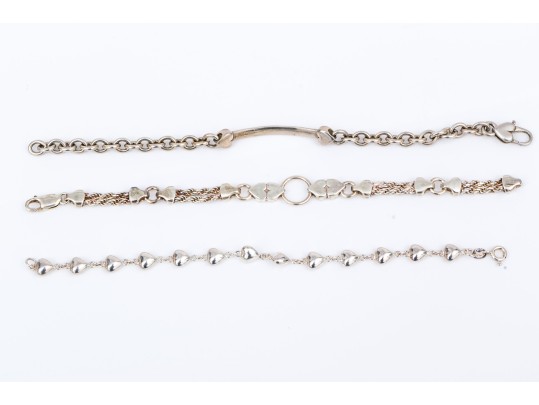 Sterling Silver Collection Of Three Heart Motif Link Bracelets