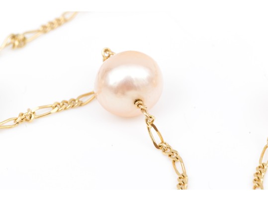 14k Yellow Gold Striking Champagne Cultured Freshwater Pearl Station Necklace
