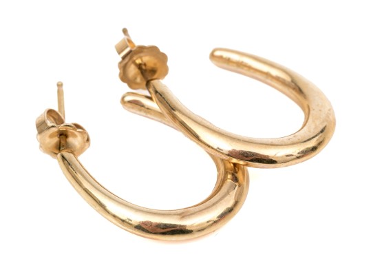 14k Yellow Gold Chic High Polished Puffed Oval Hoop Earrings