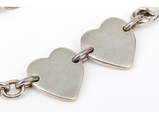 Sterling Silver Pretty Double Heart Id Style Bracelet