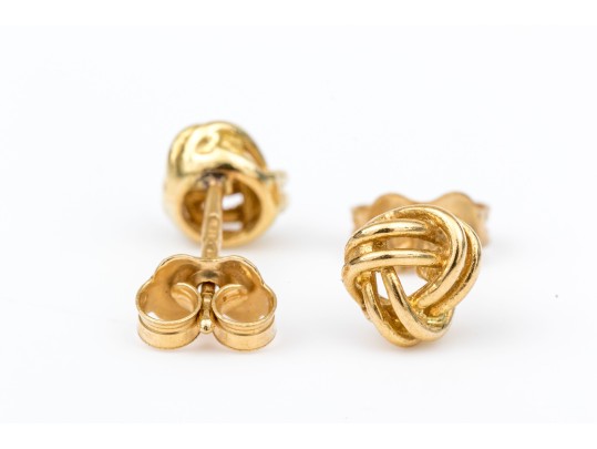 18k Yellow Gold Simple Woven Knot Earrings, With 14k Clutches