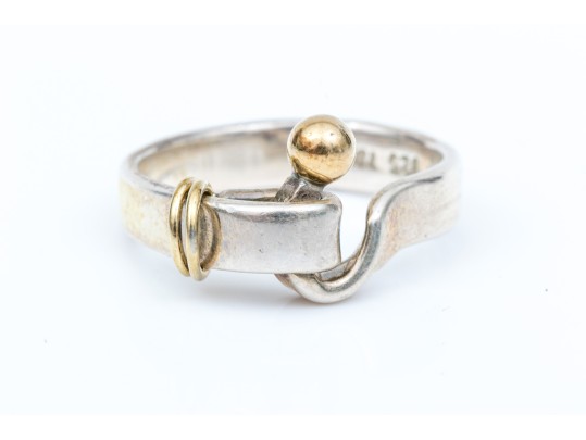 Tiffany & Co. Sterling Silver And 18k Yellow Gold Classic Hook And Eye Ring, Size 7