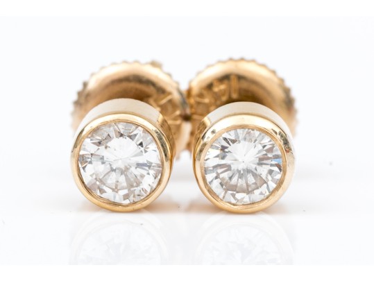 14k Yellow Gold Pretty Bezel Set Diamond Stud Earrings, App. 0.42 TCW