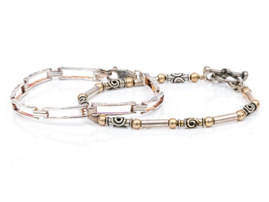 Sterling Silver Pair Of Open Link And Tube Style Bracelets