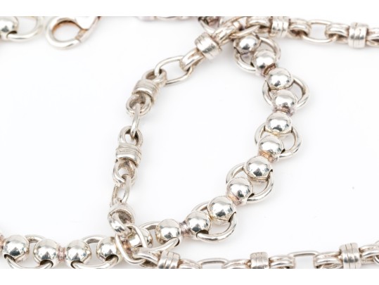 Sterling Silver Pair Of Open Link Patterned Bracelets