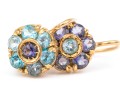 18k Yellow Gold Striking Blue Sapphire And Blue Topaz Halo Cluster Pendant Earrings