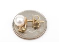 14k Yellow Gold Pretty 5.75 Mm Cultured Pearl Stud Earrings Set With Diamonds, App. 0.08 TCW