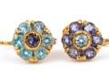 18k Yellow Gold Striking Blue Sapphire And Blue Topaz Halo Cluster Pendant Earrings