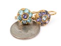 18k Yellow Gold Striking Blue Sapphire And Blue Topaz Halo Cluster Pendant Earrings