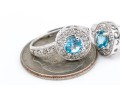 14k White Gold Beautiful Blue Topaz And Diamond Halo Drop Earrings