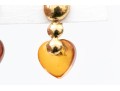 18k Yellow Gold Handsome Amber Heart Motif Drop Earrings