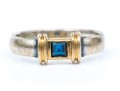 Tiffany & Co. Sterling Silver And 18k Ribbed Square Sapphire Ring, Size 6+