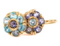 18k Yellow Gold Striking Blue Sapphire And Blue Topaz Halo Cluster Pendant Earrings