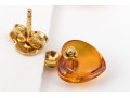 18k Yellow Gold Handsome Amber Heart Motif Drop Earrings