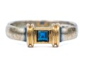 Tiffany & Co. Sterling Silver And 18k Ribbed Square Sapphire Ring, Size 6+
