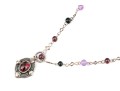 Sterling Silver Black Onyx, Garnet And Amethyst Bead Necklace, Finished With A Garnet Pendant