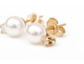 14k Yellow Gold Pretty 5.75 Mm Cultured Pearl Stud Earrings Set With Diamonds, App. 0.08 TCW