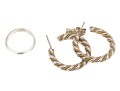 Sterling Silver Twisted Round Hoop Earrings And Plain Band Ring, Size 4.5